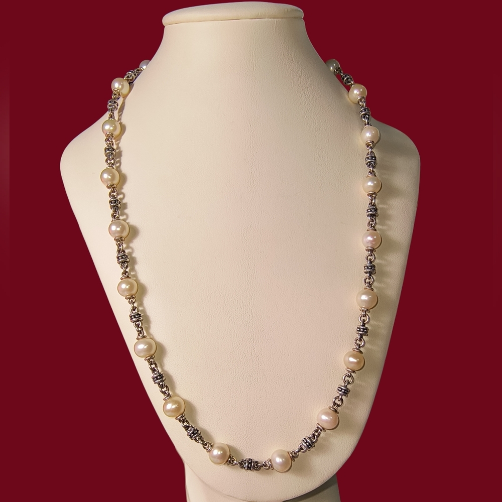 Michael Dawkins Sterling Silver And Ivory Pearl Station Necklace